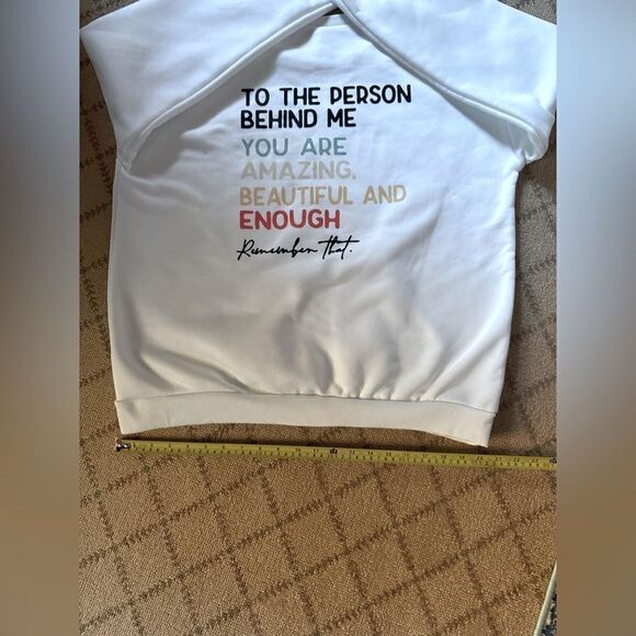 White long sleeved crewneck sweatshirt w motivational text on back XL NWOT - Picture 10 of 12